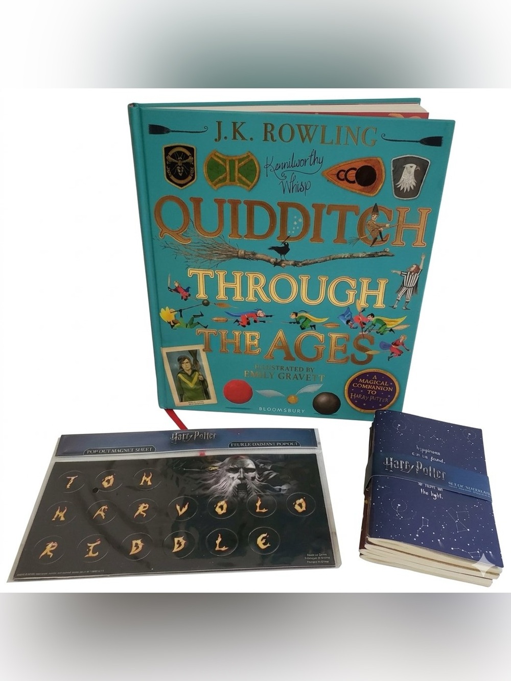 Harry Potter Quidditch Through the Ages Book + 4 Notebooks + Tom Marvolo Magnets